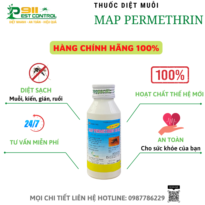 Thuốc diệt muỗi Map Permethrin 50Ec - diệt nhanh ruồi, muỗi, kiến, gián chai 100ml