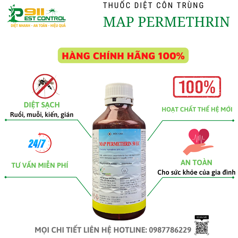 Thuốc diệt muỗi Map Permethrin 50Ec - Hàng nhập khẩu - diệt mạnh ruồi, muỗi, kiến, gián chai 1000ml