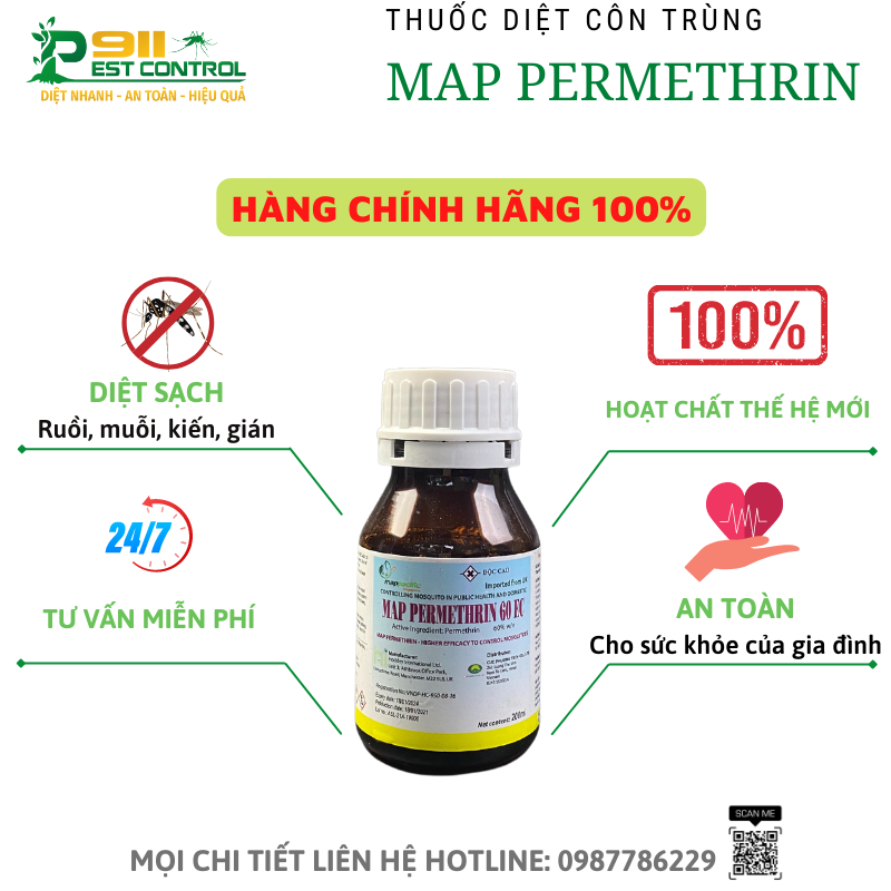 Thuốc diệt côn trùng Map Permethrin 60Ec - nhập khẩu Anh diệt ruồi, muỗi, kiến, gián chai 200ml