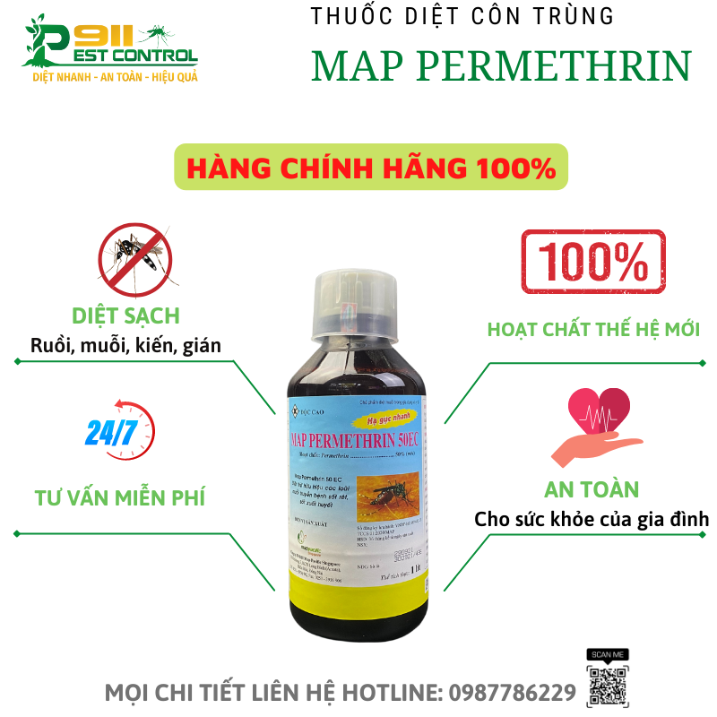 Thuốc muỗi Map Permethrin 50Ec - hàng Liên Doanh Việt - Anh chai 1000ml