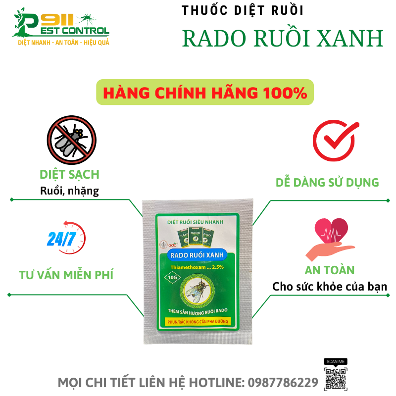 Diệt ruồi siêu hiệu quả Rado Ruồi Xanh - diệt nhanh ruồi, nhặng gói 10g