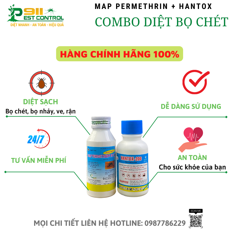  Combo diệt bọ nhảy(bọ chét) Map Permethrin 100ml + Hantox 100ml - diệt sạch ngay bọ chỉ sau 1 lần