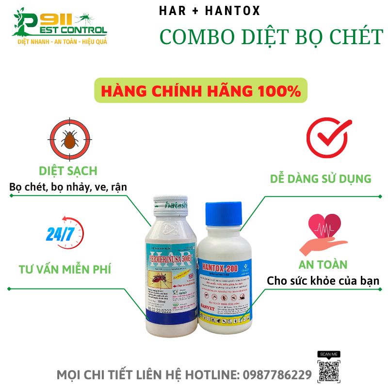 Bộ đôi diệt bọ nhảy, bọ chét, ve rận - diệt ngay sau 1 lần phun - Har 100ml + Hantox 100ml