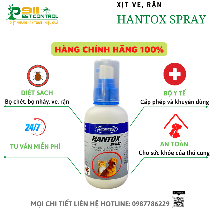 Thuốc diệt bọ chét, ve, chấy, rận, ghẻ ở chó mèo, thú cảnh - Hantox chai 100ml