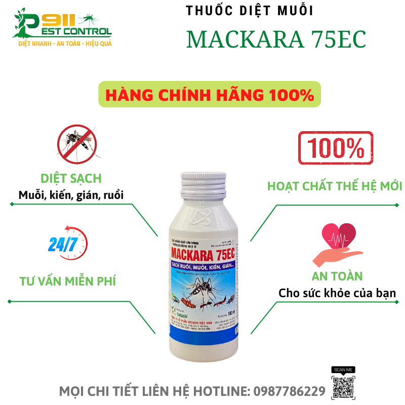 Thuốc diệt muỗi Mackara 75Ec - hạ gục nhanh ruồi, muỗi, kiến gián chai 100ml